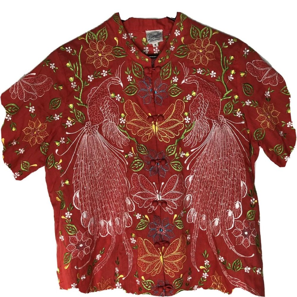 Leandra Crochet Embroderies Red Floral Butterfly M